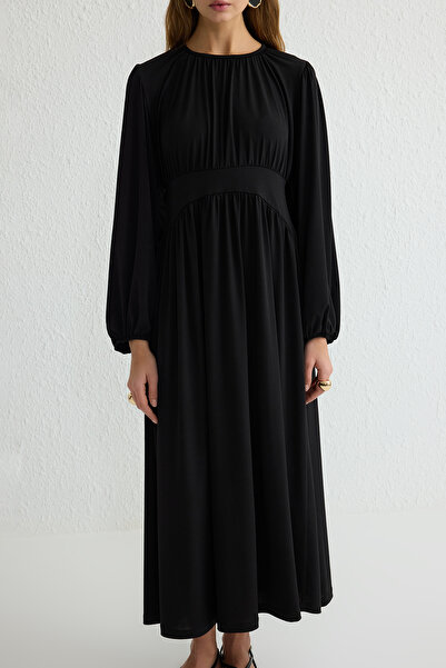 Trendyol Modest Black Waist Detail Knitted Dress Tctss25Db00014