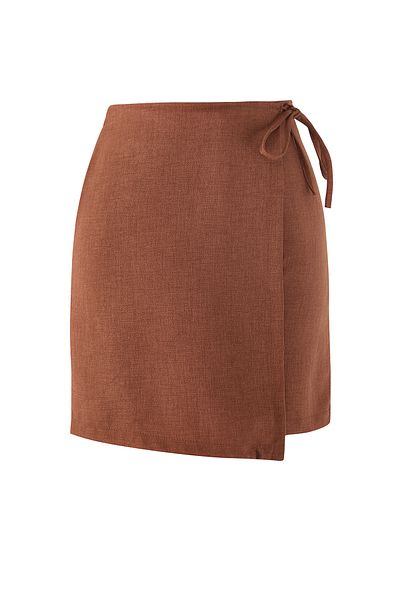 Edit by Trendyol Brauner, seitlich gebundener, gewebter Shorts-Rock in Leinenoptik TEDSS24SR00012