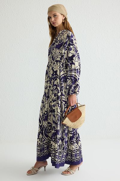 Trendyol Modest Lila gewebtes Kleid mit Viskose-Print TCTSS25EB00031