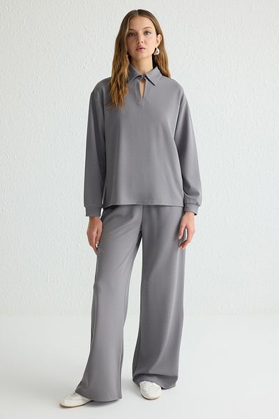 Trendyol Modest Szary golf z dzianiny z krepy na dole i na górze Tctss25Us00009