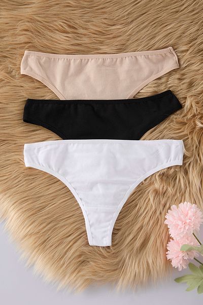 Trendyol Collection 3er-Pack schwarz-weißes Baumwoll-Tanga-Höschen – THMSS21KU0135