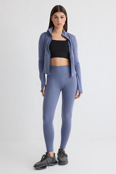 Trendyol Collection Weiche, gestrickte Sportstrumpfhose in Indigo – mit Pinseldetail und Printdetail, in voller Länge THMAW25TY00020
