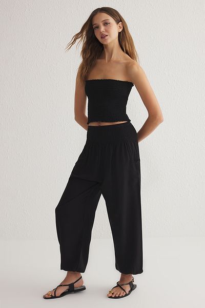 Trendyol Collection Schwarze Baggyform-Webhose mit elastischen Beinen TWOSS25PL00063