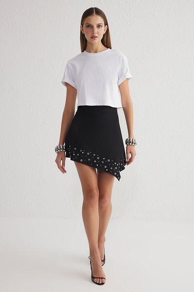 Trendyol Collection Černá lesklá krátká sukně z kamene TPRSS25ET00003
