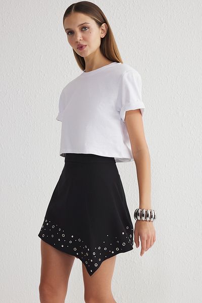 Trendyol Collection Černá lesklá krátká sukně z kamene TPRSS25ET00003