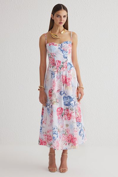 Trendyol Collection Poplin Midi Dress - Multicolor and Floral Print Tprss25El00109