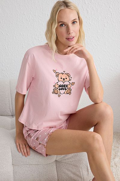 Trendyol Collection Pink Animal Single Jersey Knitted Pajamas Set Thmss25Pt00096
