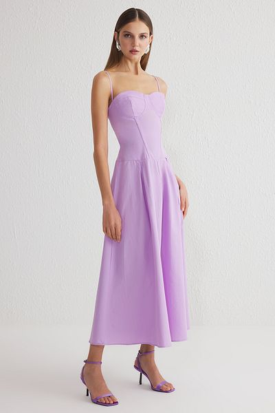 Trendyol Collection Rochie midi din popelin liliac TPRSS25EL00109