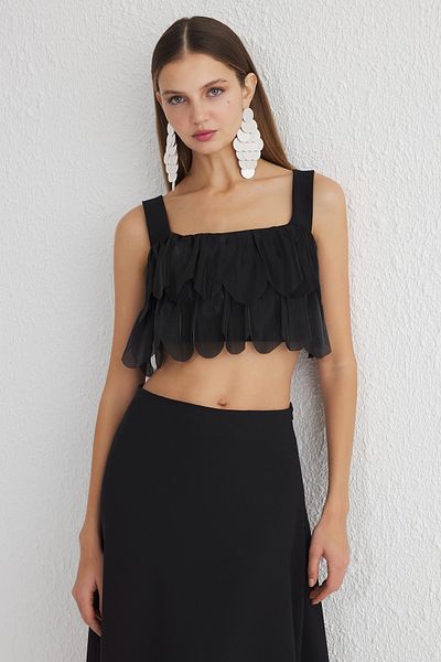 Trendyol Collection Black Taffeta Woven Bottom-Top Suit Tprss25Au00000