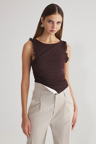 Trendyol Collection Braun gefütterter Tüll-Strick-Body TPRSS25BD00003