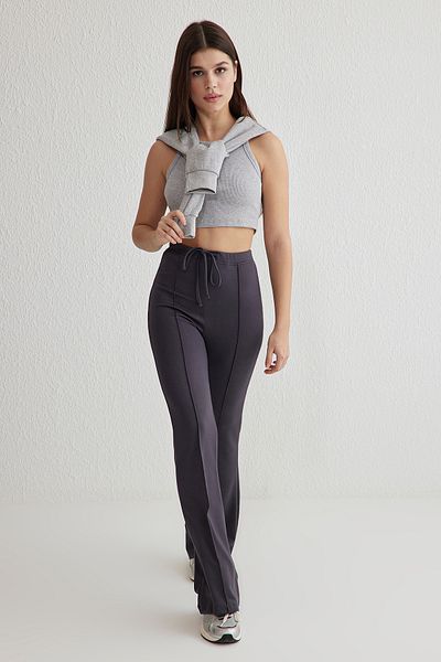 Trendyol Collection Flexible Anthracite Interlock Wide Leg Pants - Twoss25Pl00060 with Binding Detail