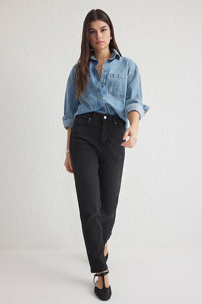 Trendyol Collection Black High Waist Comfort Mom Jeans Twoss25Je00115