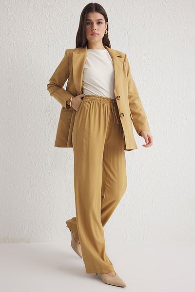 Trendyol Collection Jacquard Camel Wide Leg Pants - Elastic Waist Twoss25Pl00039