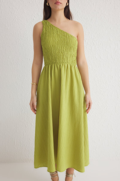 Trendyol Collection Olajzöld Gipeli Midi szőtt ruha TWOSS23EL01830