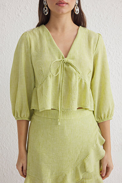 Trendyol Collection Σετ κάτω-επάνω ύφανσης πράσινου φιστικιού TWOSS25AU00017