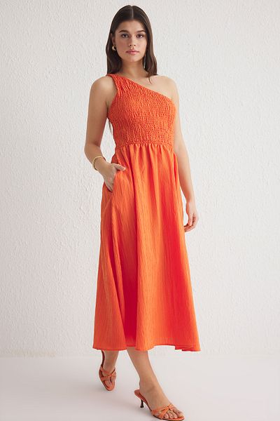 Trendyol Collection Orange Straight Midi Woven Dress Twoss23El01830