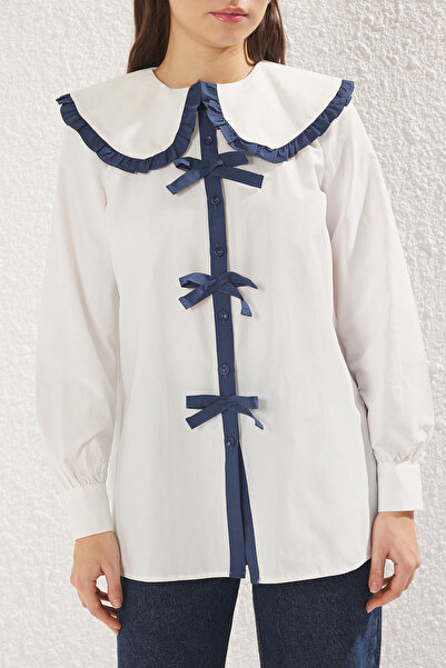 Trendyol Modest Dětská košile s límečkem Ecru Ribbon TCTSS25TG00012