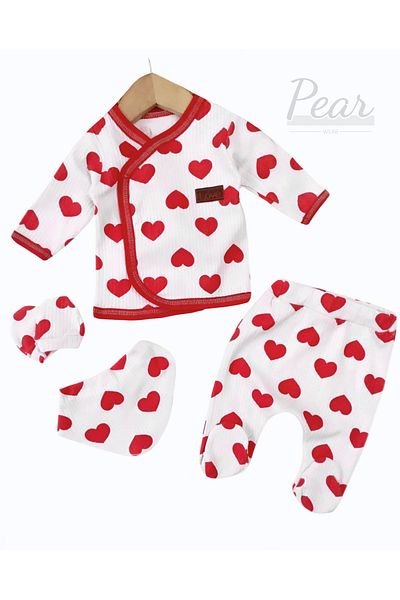 Pear Wear Heart Patterned 4-Piece Baby Girl Set 4 Pieces 0-3 Months