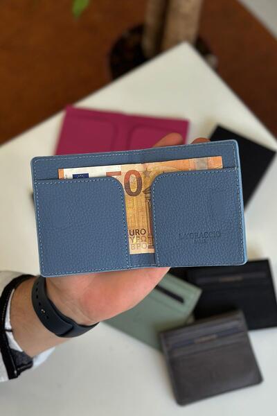 La La'Graccio Paris La'Graccio Paris Unisex Balia Genuine Leather Card Holder Matte Baby Blue