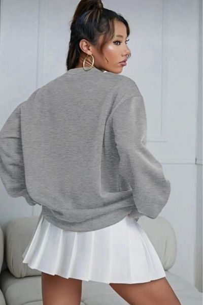 NO 601 Women's Grimelange Crew Neck Ribbon Printed Hoodless Winter Sweat