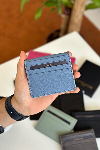 La La'Graccio Paris La'Graccio Paris Unisex Balia Genuine Leather Card Holder Matte Baby Blue