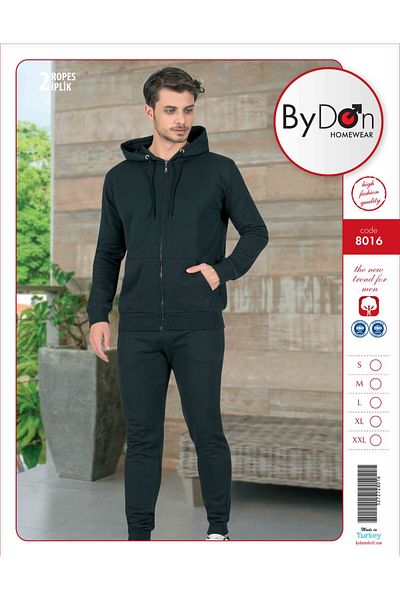 ByDon Ανδρικό σετ αθλητικής φόρμας με μακρυμάνικο κουκούλα με φερμουάρ - Ριμπ μανίκια και αστράγαλοι