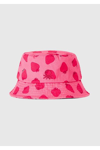 United Colors of Benetton Erkek Çocuk Kırmızı-Pembe Tamamı Desenli Önü Logo İşlemeli Bucket Şapka