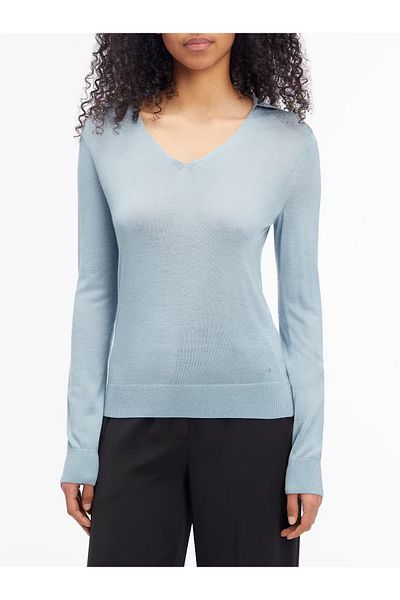 Calvin Klein Women's V Neck Slim Fit Long Sleeve Blue Pullover K20K 208029 -Caz
