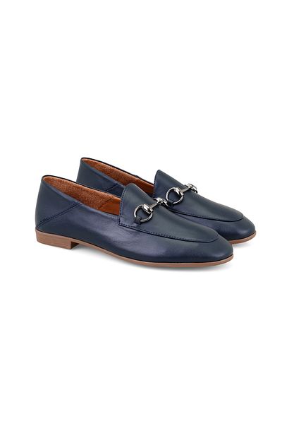 Desa Balerini din piele de damă bleumarin cu accesorii cu cataramă