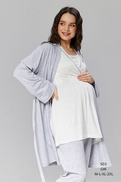 Reyhanlar Rimellife 503 Women's Maternity and Maternity Short Sleeve Pajamas Set with Dressing Gown