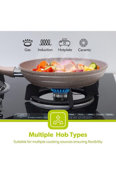 ROYALFORD 22Cm Smart Fry Pan - 5 Layer Granite Non-Stick Coating, Beige