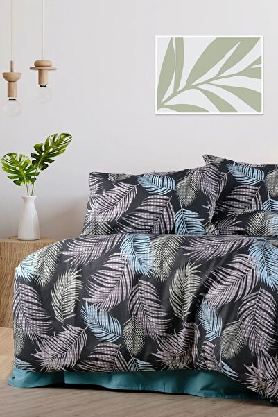 Cortibo Екру Антрацит 100% бавовна Двоспальний комплект постільної білизни