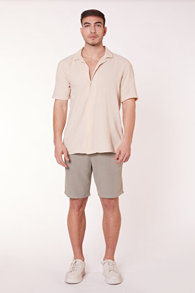 BRACCAS Ανδρικό σορτς Jogger με ελαστική μέση με κορδόνια λινό με λεπτή εφαρμογή πράσινο