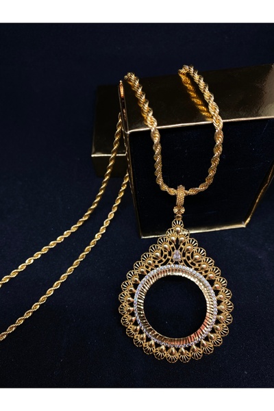 MİRLANTİS AKSESUAR Tam Altinlik Çerçeveli̇ Kolye  (altin Kaplama)