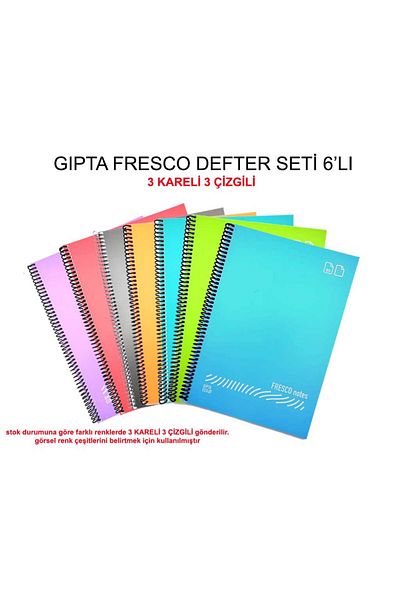 Gıpta Fresco A4 Plastic Cover - Set of 6 with 80 Sheets and Spiral (3 Checks and 3 Stripes)