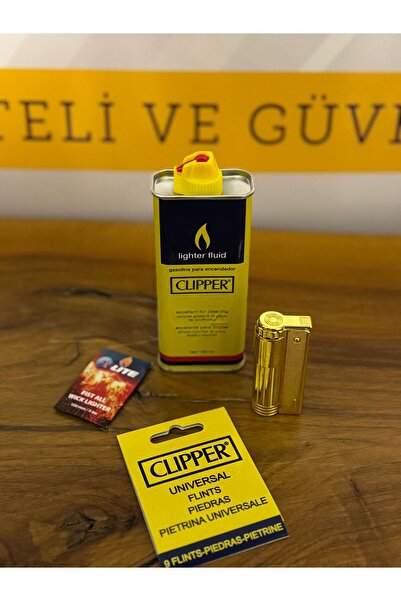 Clipper Muhtar Çakmağı  ve YArdımcı ÇAkmak Seti ( Fitil,Benzin 133 ml Teneke ve Çakmaktaşı)