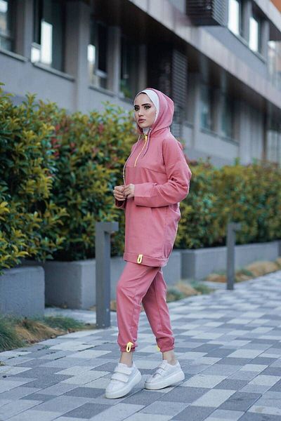 BurcuFashion Σετ φούτερ με κουκούλα με φερμουάρ Neon Trn2040 Σκούρο Γκρι