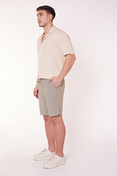 BRACCAS Ανδρικό σορτς Jogger με ελαστική μέση με κορδόνια λινό με λεπτή εφαρμογή πράσινο