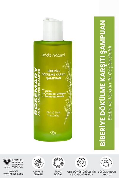 Bade Natural 200 ml Rosemary Shampoo Anti-Spill - Biotin, Keratin and Collagen Complex