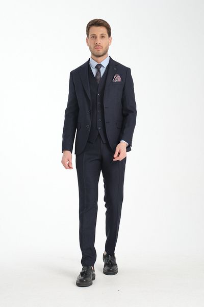 Frappoli Κοστούμι Slim Fit Χοντρό μονόχρωμο γιακά με διπλό σκίσιμο φόδρα