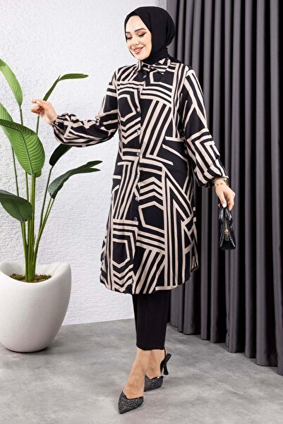 SGS Μαύρος τουνίκ από βισκόζη με γεωμετρικό σχέδιο