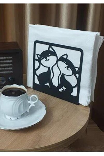 MAVİ TREND Black Cat Patterned Napkin Holder Tableware and Kitchen Napkin Holder