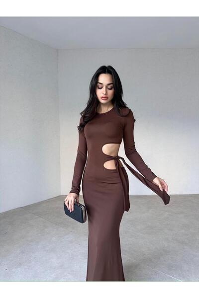 Mooi Butik Φόρεμα Maxi BRANKA με ανοιχτό πλάι 3010 - Bitter Brown