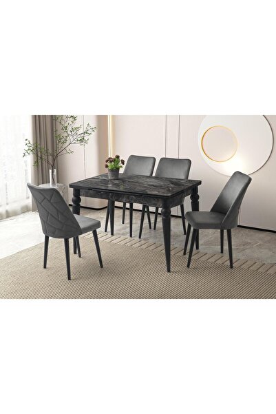 Sweet Home Masa Sandalye Yanlardan Açılır Yakamoz Masa Siyah Mermer  Topkapı ...