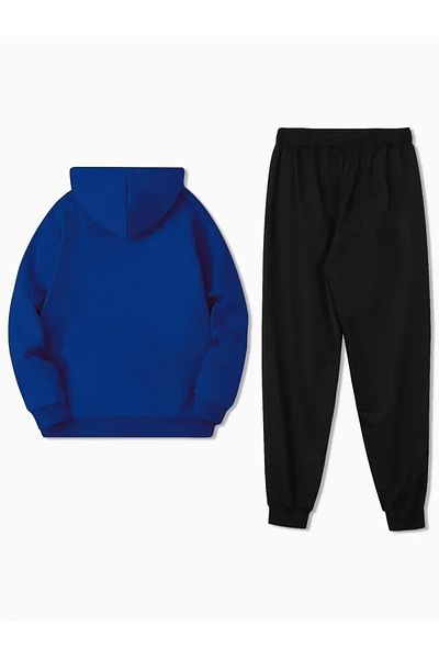 DAXİS Sportwear Company Men's Paris Printed Hooded Tracksuit Set - Relaxed Fit Plus Size Tracksuit Set