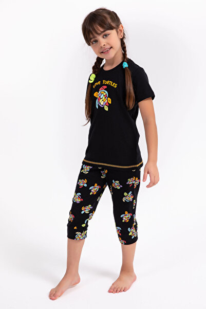 Arnetta Girl's Black Love Turtles Capri Set