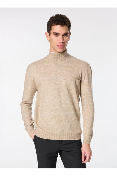 ALTINYILDIZ CLASSICS Altınyıldız Classics Turtleneck Standard Beige Melange Men's Sweater Ace049251314_Bmj