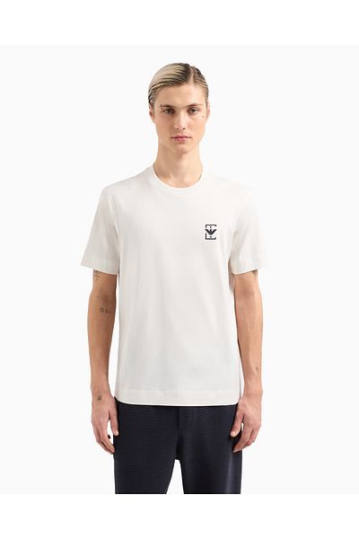 Emporio Armani Ανδρικό κοντομάνικο λευκό μπλουζάκι με κανονική εφαρμογή βαμβακερό στρογγυλό λαιμό EA λογότυπο EM001068 AF12926-U0003