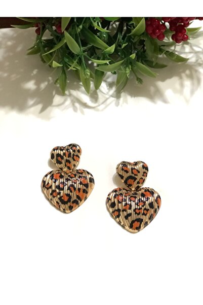 Home Leoparlı Çift Kalpli Küpeler