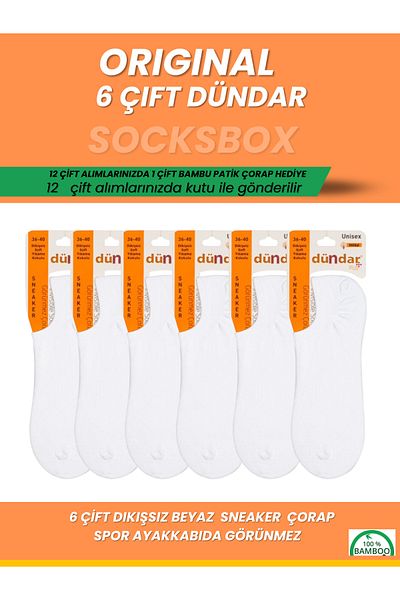 socksbox 6 Pairs Modal Seamless White Sneaker Socks/Dündar Socks Series/36-40